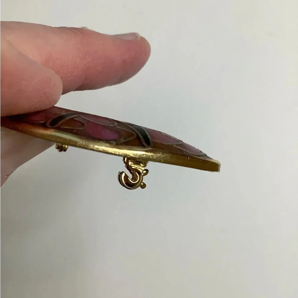 VINTAGE Half Moon Cloisonné Statement Brooch - Picture 6 of 10